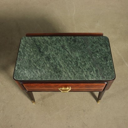 Bedside Tables Veneered Wood Marble Brass Italy 1950s 1960s