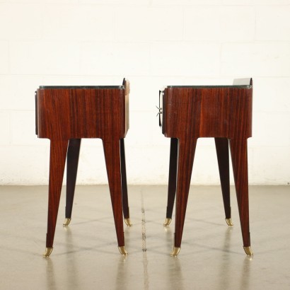 Bedside Tables Veneered Wood Marble Brass Italy 1950s 1960s