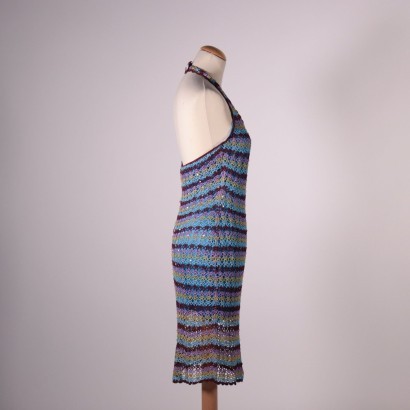 Striped Crochet Dress With Sequins Cotton Polyester Italy