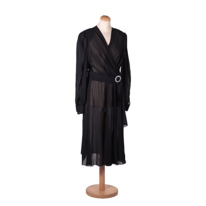 Vintage Black Chiffon Dress Italy 1970s-1980s