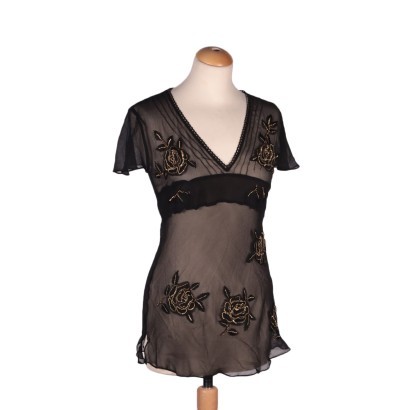 Blusa Nera e Oro Con Rose Nico Fontana