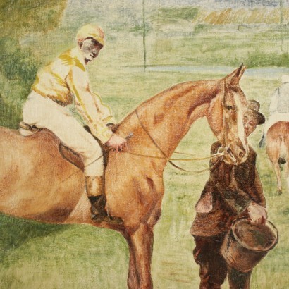 Landscape With Horses And Jockeys, XX Cent, Wood, Italy, 1905