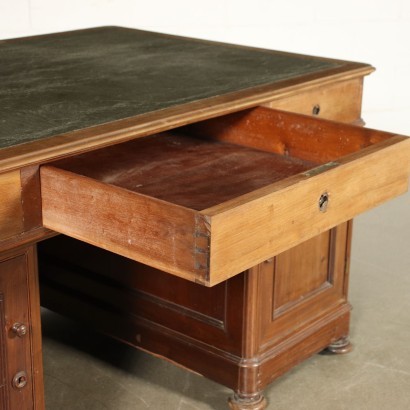 Umbertine Open Desk Mahogany Cherry Leather Italy 19th Century