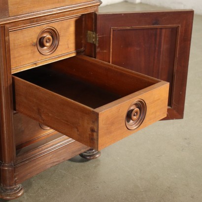 Umbertine Open Desk Mahogany Cherry Leather Italy 19th Century