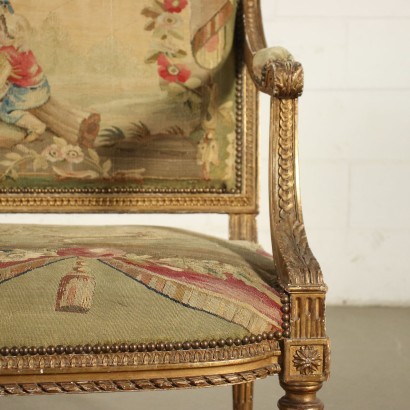 Neoclassical Style Sofa With Tapestry, Wood, Italy, XIX cent.