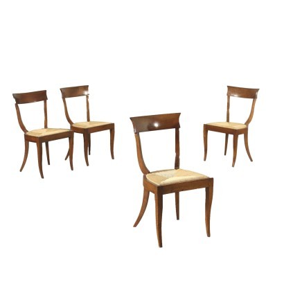 Group of 4 Empire Chairs Walnut Italy 19th Century