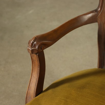 Pair Of Revival Armchairs Walnut Padded Italy 20th Century