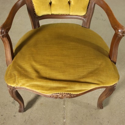 Pair Of Revival Armchairs Walnut Padded Italy 20th Century