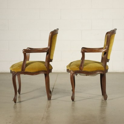 Pair Of Revival Armchairs Walnut Padded Italy 20th Century