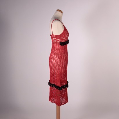 Robe en Crochet Rouge avec Roses Nico Fontana Coton Italie Milan