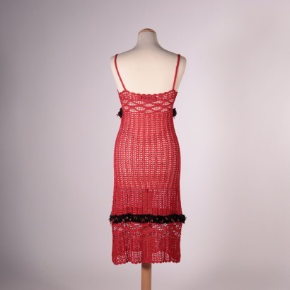 nico fontana, secondhand, crochet, abito,Abito Crochet Rosso con Rose Nico Font