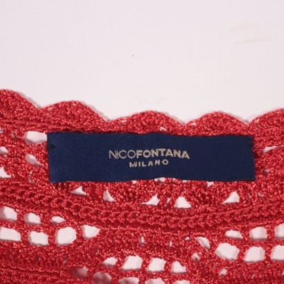 nico fontana, secondhand, crochet, abito,Abito Crochet Rosso con Rose Nico Font