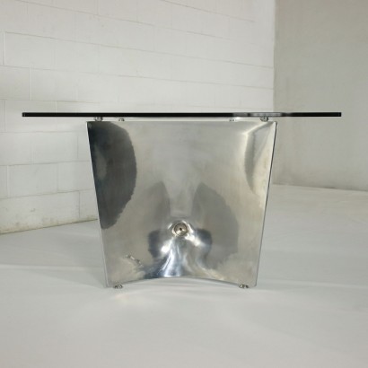 Table Jeff Miller Chromed Cast Aluminium Glass 2000s