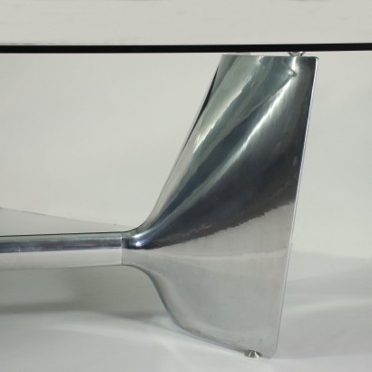 Table Jeff Miller Chromed Cast Aluminium Glass 2000s