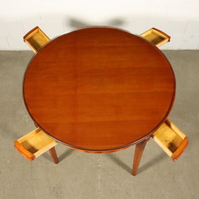 Table Solid Beech Mahogany Veneer Glass Italy 1950s