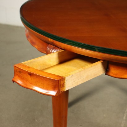 Table Solid Beech Mahogany Veneer Glass Italy 1950s