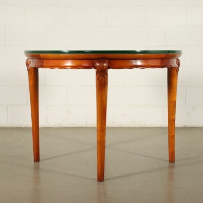 Table Solid Beech Mahogany Veneer Glass Italy 1950s