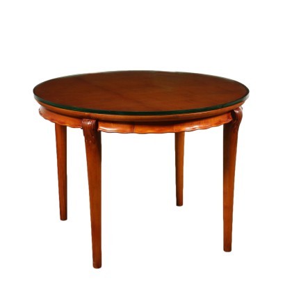 Table Solid Beech Mahogany Veneer Glass Italy 1950s