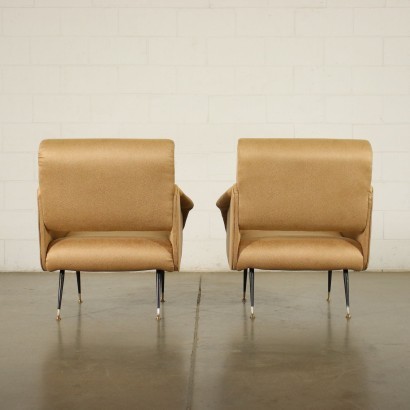 Pair Of Armchairs Foam Leatherette Italy 1950s 1960s