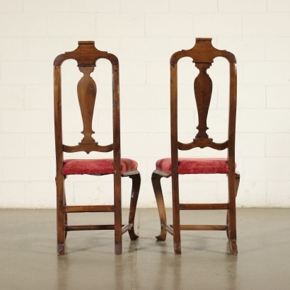 Paar Stühle, Nussbaum, Polster, Modena (Italien), XVIII Jhd.