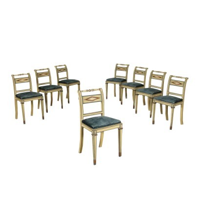 8 Neo-Klassiche Stil Stühlen, Lackiertes Holz, Italien, \'800.