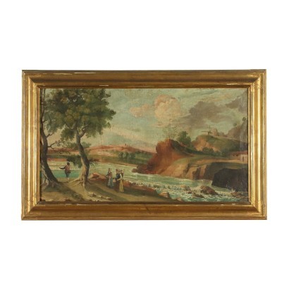 Landschaft mit Figuren, Öl auf Leinwand, Italien, XIX Jhd.