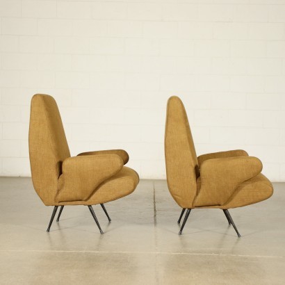 Pair Of Armchairs Nino Zoncada Foam Fabric Metal Italy 1950s