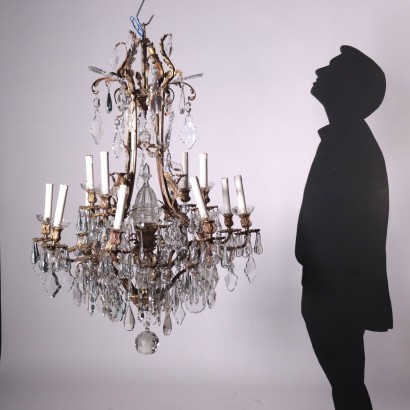 Big 12 Lights Chandelier Gilded Bronze Glass Italy 20th Century