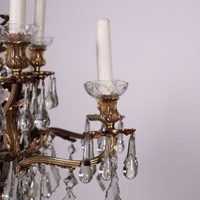 Big 12 Lights Chandelier Gilded Bronze Glass Italy 20th Century