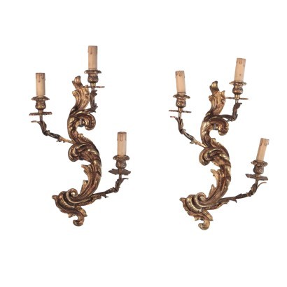 Pair of Wall Lights Bronze Italy 20th Century