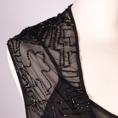 Black Top With Beads Embroideries Silk Tulle Milan