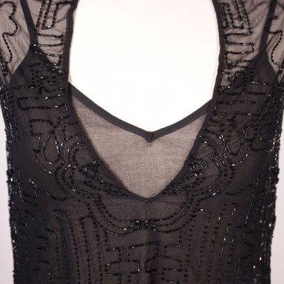 Black Top With Beads Embroideries Silk Tulle Milan