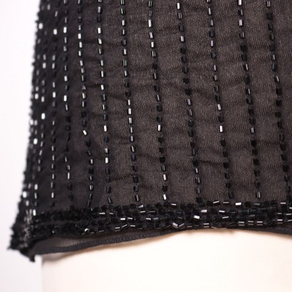 Black Top With Beads Embroideries Silk Tulle Milan