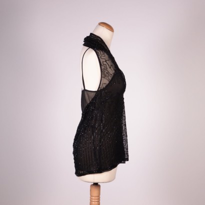 Black Top With Beads Embroideries Silk Tulle Milan
