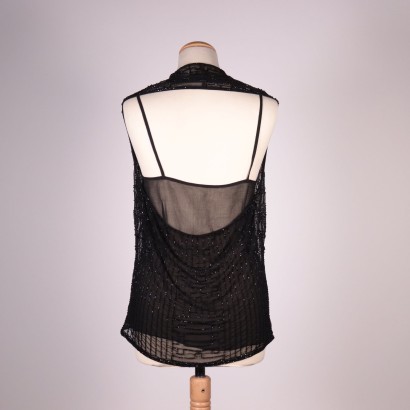 Black Top With Beads Embroideries Silk Tulle Milan