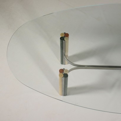 Table Marble Chromed Metal Glass Italy 1970s 1980s