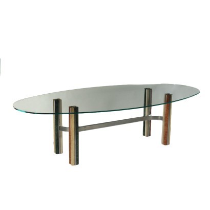 Table Marble Chromed Metal Glass Italy 1970s 1980s