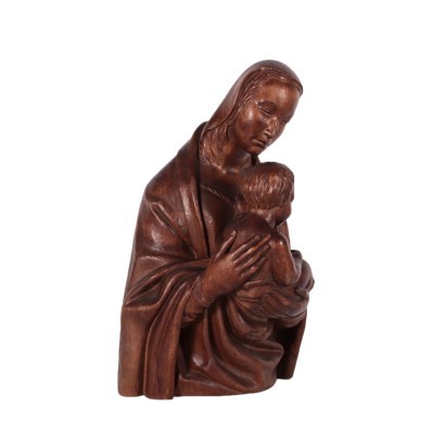 Mother Mary With Child Wooden Sculpture Italy 19th Century