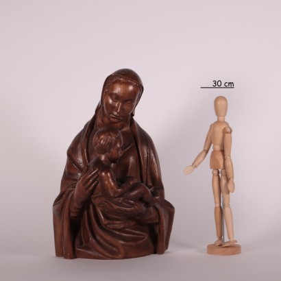 Mother Mary With Child Wooden Sculpture Italy 19th Century