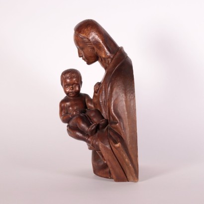 Mother Mary With Child Wooden Sculpture Italy 19th Century