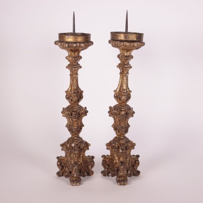 Pair of Baroque Torch Holders Wood Italy 17th-18th Century