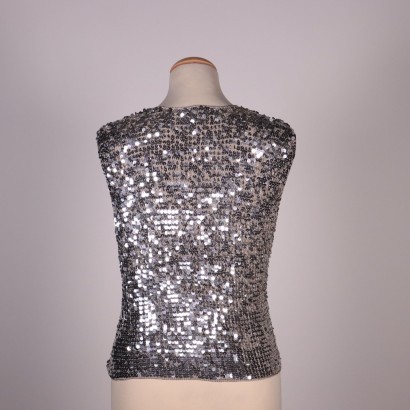 Nico Fontana Silver Crochet Top With Sequins Italy