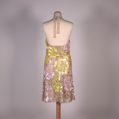 Nico Fontana Beige Floral Dress Silk Sequins Italy