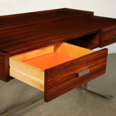 Writing Desk Chromed Metal Veneered Wood Italy 1960s
