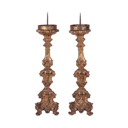 Pair of Baroque Torch Holders Wood Italy 17th-18th Century