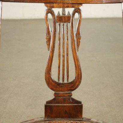 Pair of 4 Empire Chairs Walnut Brass Italy 19th Century