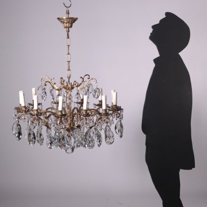 12 Lights Chandelier Gilded Bronze Glass Italy 20th Century