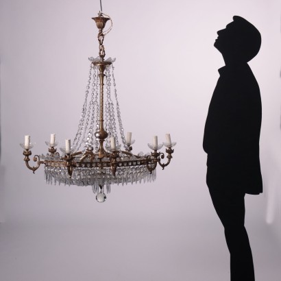 Revival Chandelier Gilded Bronze Glass Italy 20th Century