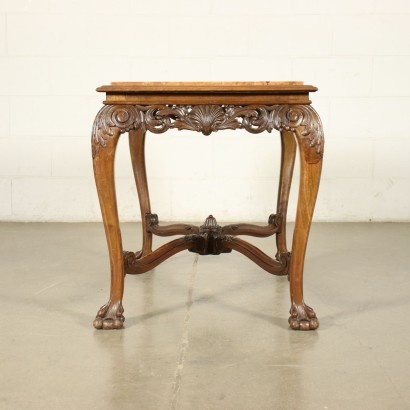 Revival Table Walnut Red Verona Marbel Italy 20th Century