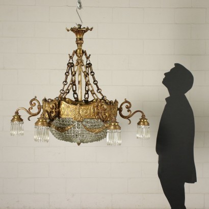 Chandelier With 6 Lights Glass Italy 20th Century